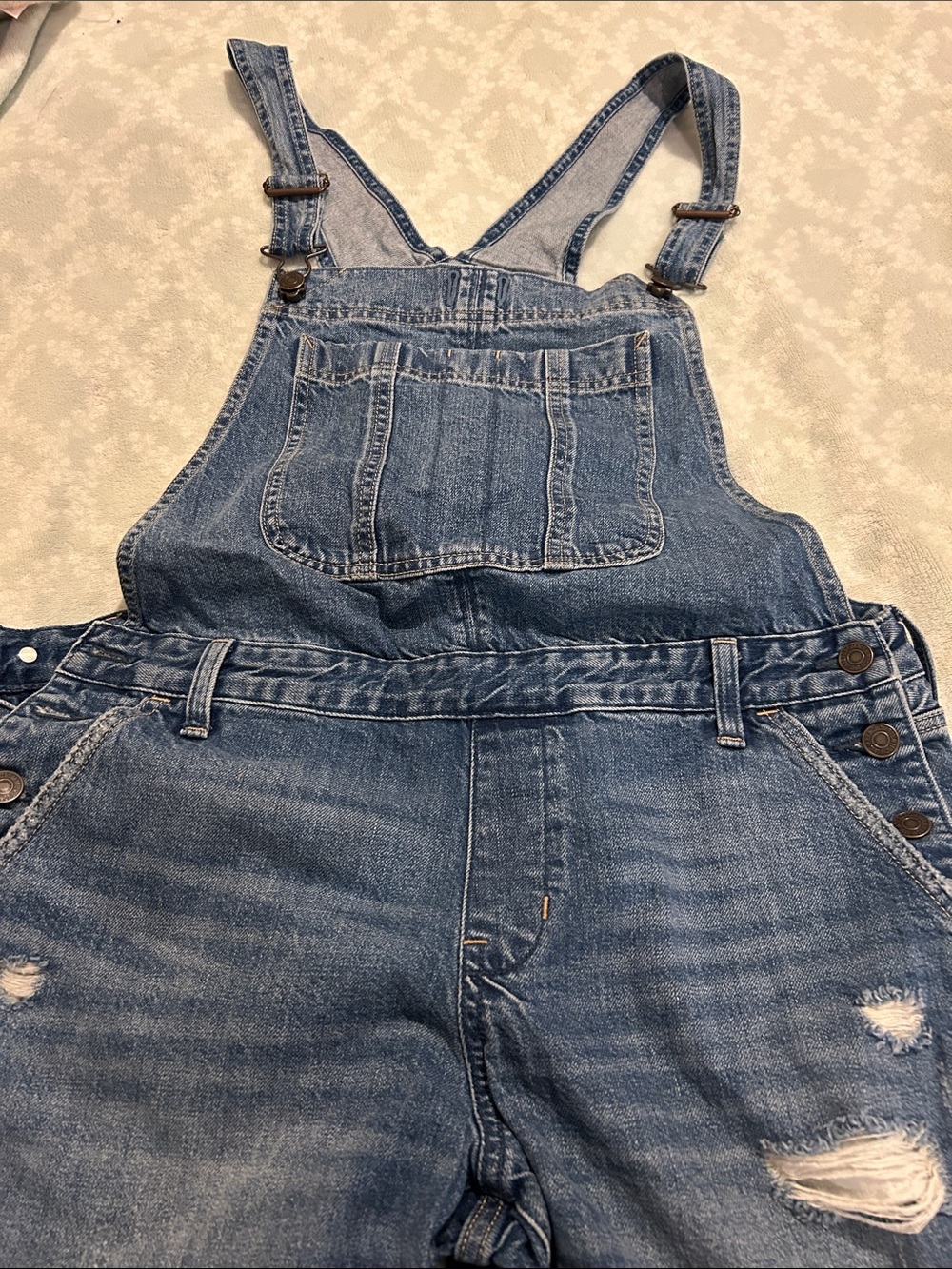 Abercrombie & Fitch Light Blue Distressed Denim Overalls